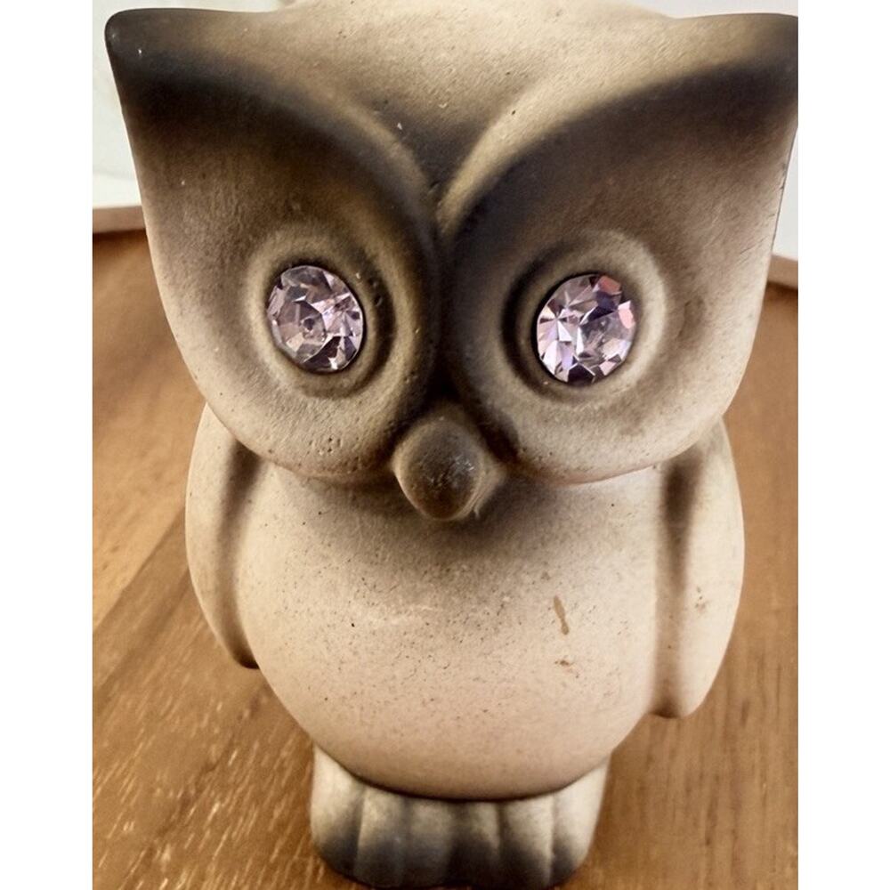 Vintage Mid Century Pink Sparkly Eye Owl Figure Roselane Pottery California 3.5”